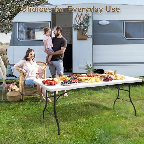 Keycozy Heavy Duty 6ft Folding Table, Portable Fold-in-Half 6 Foot Foldable Table, Table of Utility Dining Indoor Outdoor ...