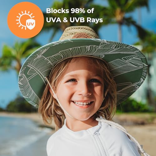 Sunguard Swim Baby, Kids Straw Hat (6mos-8yrs) UV Toddler Lifeguard Hat for Beach - Surf Hemlock Kids Sun Hat for Boys, Girls
