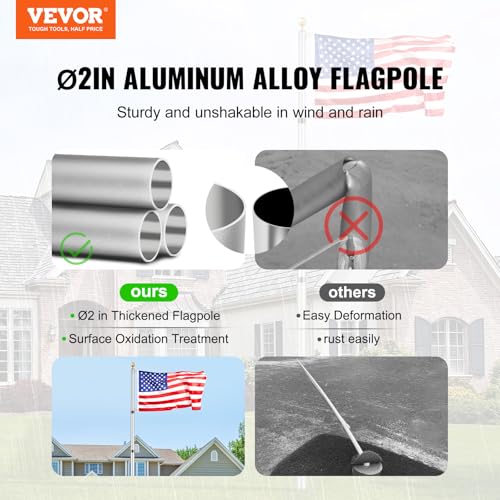 VEVOR 30FT Telescoping Flag Pole Kit, Heavy Duty Aluminum Alloy in Ground Flag Poles for Outside, 3 Display Modes Flagpole...
