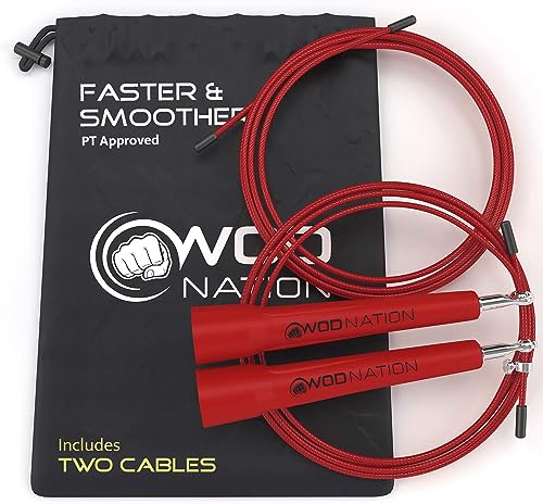 WOD Nation Adjustable Speed Jump Rope For Men, Women & Children - Blazing Fast Fitness Skipping Rope Perfect for Boxing, M...