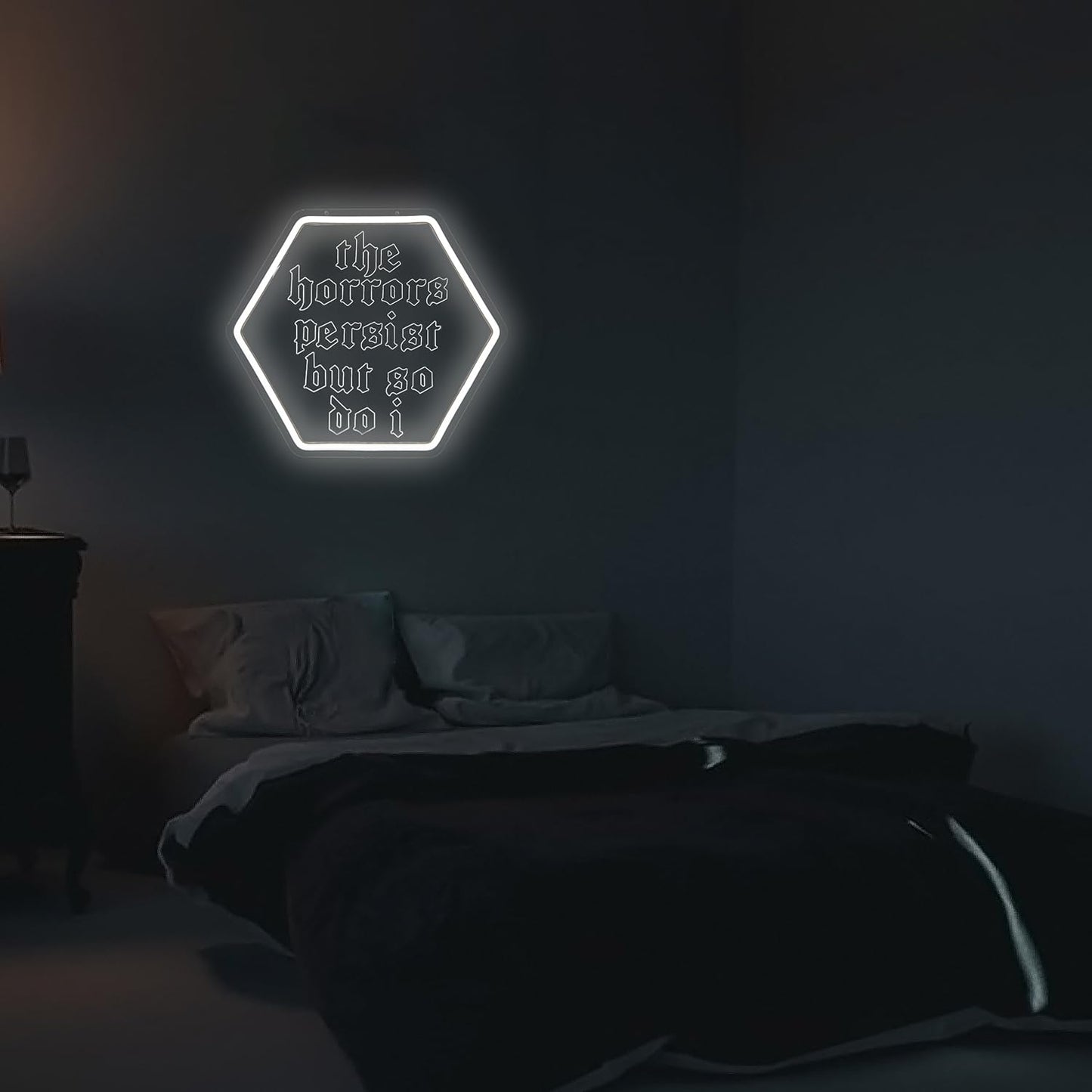 The Horrors Persist But So Do I Neon Sign For Wall Decor Gothic Led Sign Dimmable Inspirational Neon Light Up Signs For Bedroom Mental Health Wall Art Office Living Room Man Cave Dorm Halloween Gifts