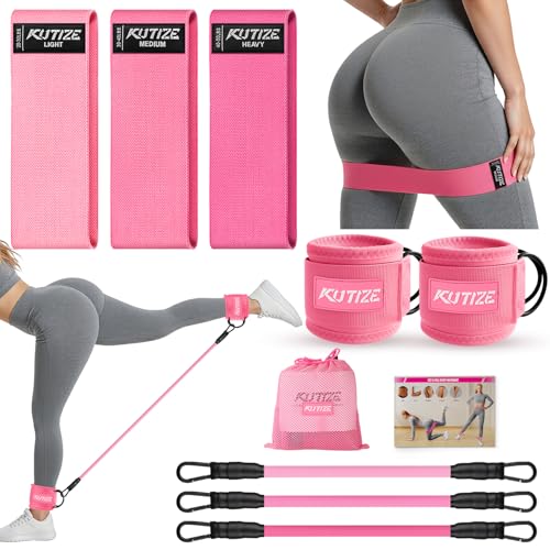 KUTIZE Ankle Resistance Bands with Cuffs & Fabric Resistance Bands Set - Legs & Glutes Workout Equipment for Women & Men, ...