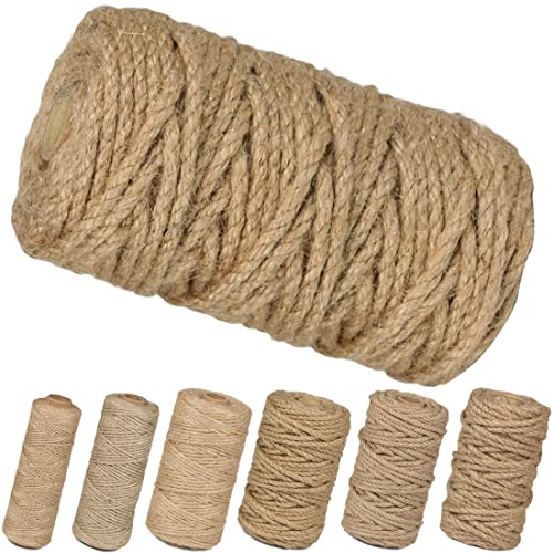 PerkHomy 5mm Jute Rope 105 Feet Twisted Heavy Duty and Thick Twine Rope for Cat Scratcher Scratching Post Tree Craft Proje...