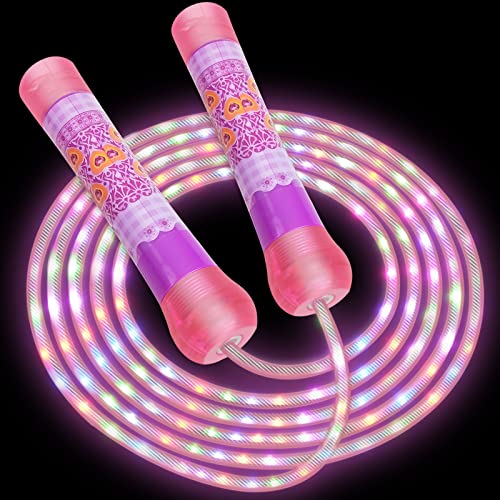 Led Jump Rope for Girls Kids -Glowing Jump Ropes Flashing Colorful Exercise Skipping rope Light Up Luminous Adjustable Ski...
