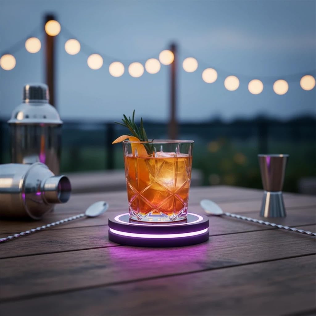 Smart Coaster Cocktail Maker Machine with LED Lights & Waterproof Design – Interactive Color-Changing Cup Pad for Home Bar, Professional Drink Mixing, Automatic Cocktail Mixer with Smart Sensor