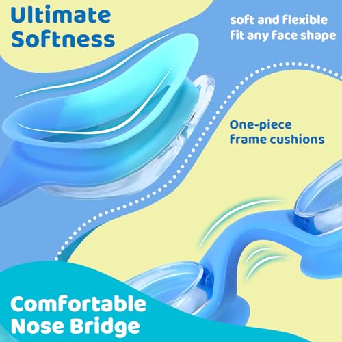 Vvinca Kids Swim Goggles with Bungee Strap No Leaking Anti Fog Toddler Goggles with Quick Adjust Ages 3-14