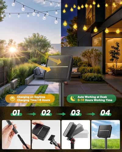 Solar String Lights Outdoor Waterproof, 2 Pack 60 LED 36.5 FT Each, Solar Powered Patio Lights with 8 Lighting Modes for G...