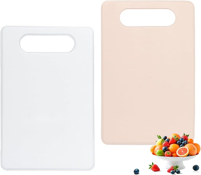 2 Pcs Silicone Flexible Cutting Boards Mats with BPA free Plastic Non Slip backplane for Meat and Vegetables (White and Red)