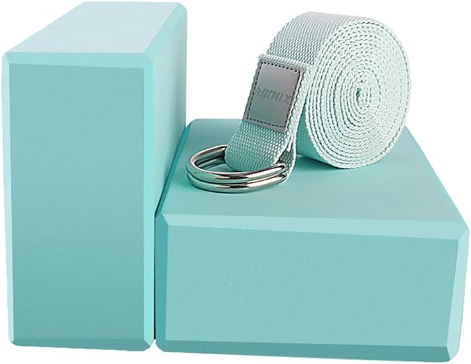 MEISONG Yoga Blocks 2 Pack Set - (Yoga Block with 1 Yoga Strap) High Density Soft EVA Foam Block for Yoga, General Fitnes...