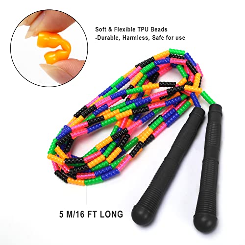 Coolrunner 16 FT Long Jump Rope(2 PACK), Double Dutch Jump Ropes, Soft Beaded Skipping for Kids Adults, Plastic Segmented ...