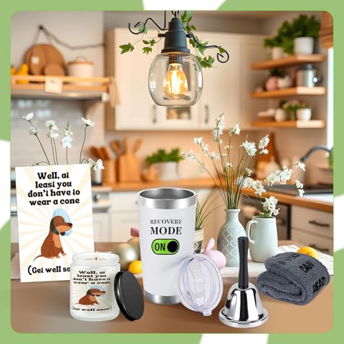 6 Pcs Funny Get Well Soon Gift Set Include 20oz Hospital Mug Tea Hand Bell Scented Candle Funny Recovery Socks Cards and S...
