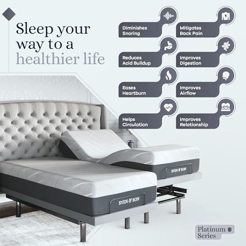 Sven & Son Platinum Adjustable Bed Base Frame + 14 inch Hybrid Spring Matt (Medium Soft), Lumbar Support, Head-Pillow-Til...