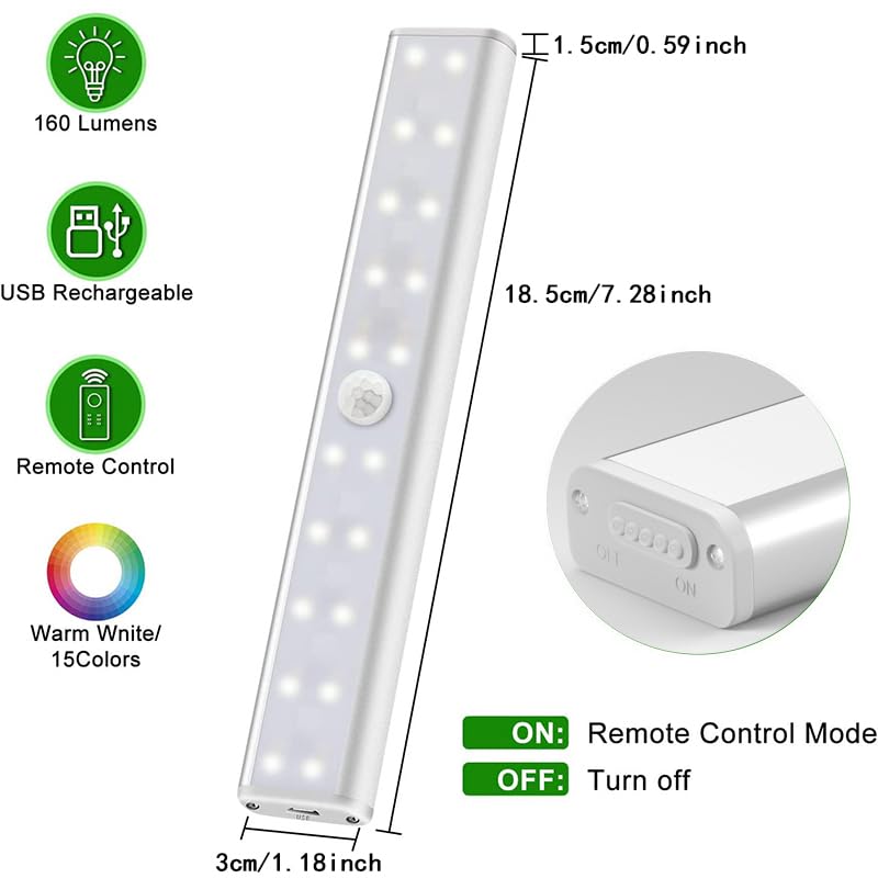 Diomart 48 LED Under Cabinet Lights, Wireless RGB with Remote Control, Rechargeable, Multicolor, 4 Pack