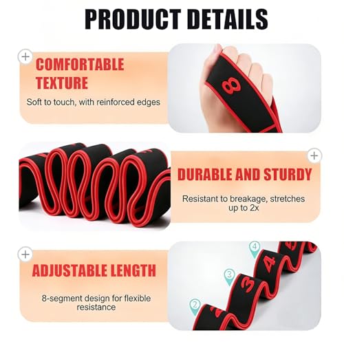 Elastic Yoga Stretching Strap with Loops, 3Pcs Yoga Strap Numbered Resistance Band 8 Segment Pilates Stretching Band for P...