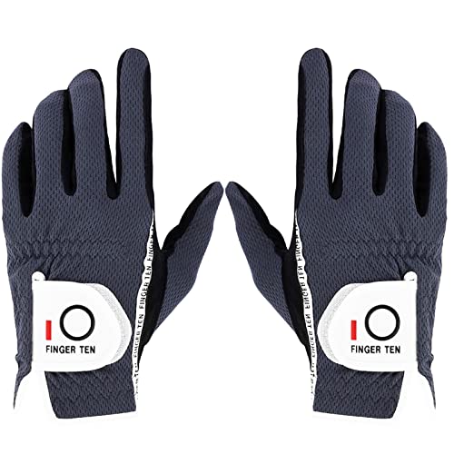FINGER TEN Premium Rain Grip Men's Golf Gloves 1 Pair, Hot Wet Weather No Sweat Glove for Serious Feel & Performance, Left...
