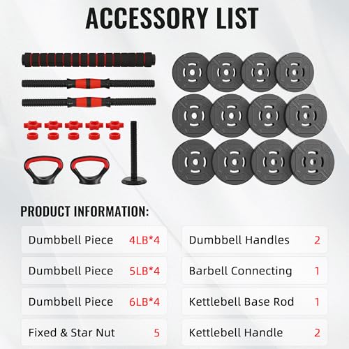 Fitvids Adjustable Dumbbell Set with Connector, 60 LBS Set, 4 in 1