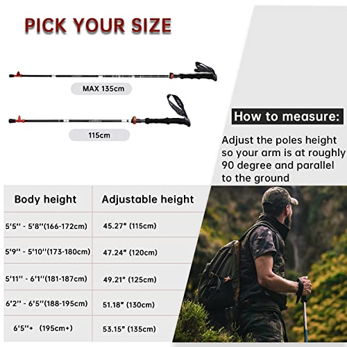 BISINNA Carbon Fiber Trekking Poles Collapsible Walking Sticks Hiking Folding Poles Quick Lock for Women and Men Hiking Mo...