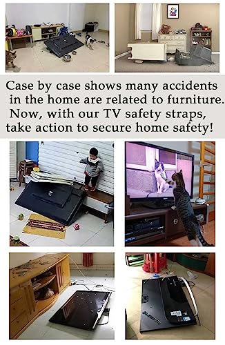 OeckuXIY 2 Pack Adjustable TV Safety Straps, No-Drill Adhesive Anti-Tip Furniture Anchors for Baby Proofing, Flat Screens ...
