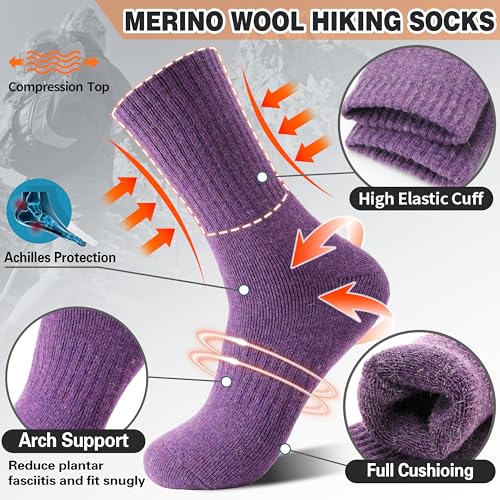 Sandsuced 5 Pack Merino Wool Boot Hiking Socks for Women Warm Winter Thick Thermal Cozy Work Soft Ladies Socks