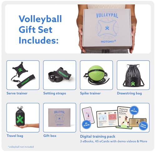 MOTOMY™ Volleyball Training Equipment Aid ‘VolleyPal’ – Solo Rebounder Trainer for Serve, Spike, Set & Pass; Indoor and Ou...