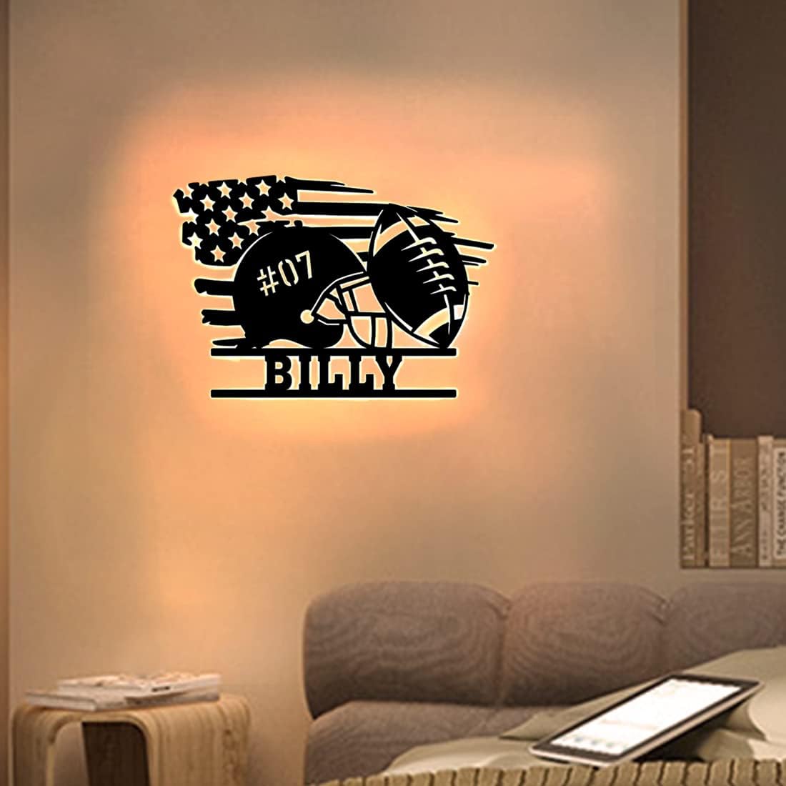 Personalized Name 7 Colors Football lamp Custom Wall Art Night Light LED Name Sign Gift for Boys Men Girls (G-Football)
