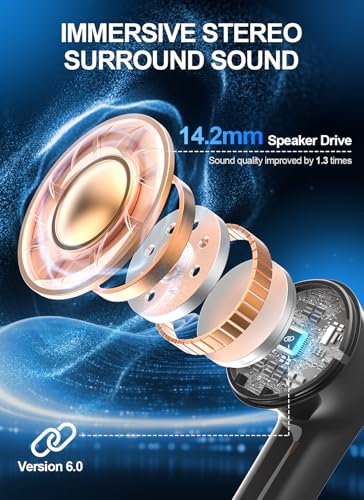 JGUG Wireless Earbuds Bluetooth 6.0 Headphones, Ear Buds with ANC Noise Cancelling, ENC Clear Calls, Touchscreen LED Displ...