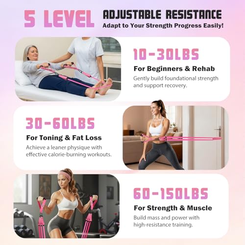 Ayombo Resistance Bands with Handles for Women, Exercise Bands Set for Physical Therapy Yoga Pilates, 5 Level Workout Band...