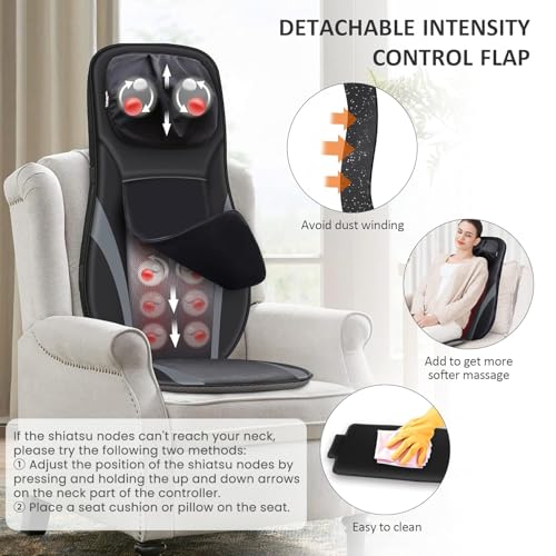 Snailax Shiatsu Back Massager with Heat -Deep Kneading Massage Chair Pad with Adjustable Intensity, Shiatsu Chair Massager...