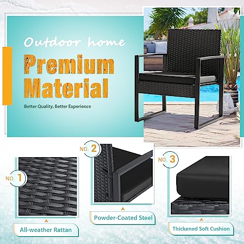 Flamaker 3 Pieces Outdoor Patio Wicker Furniture Set, Modern Rattan Chair Conversation Sets with Coffee Table for Yard and...