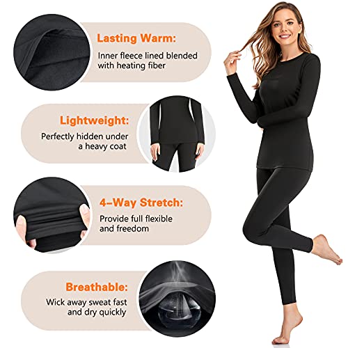 SIMIYA Thermal Underwear Set for Women Long Johns with Fleece Lined Long Sleeves Base Layer Set Top Bottom