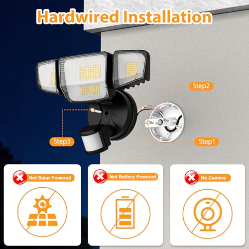 90W 10000LM LED Security Lights Motion Sensor Outdoor Lights, 4 Head Dusk to Dawn, 6500K Daylight Flood Lights Outdoor Mot...