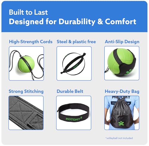 MOTOMY™ Volleyball Training Equipment Aid ‘VolleyPal’ – Solo Rebounder Trainer for Serve, Spike, Set & Pass; Indoor and Ou...