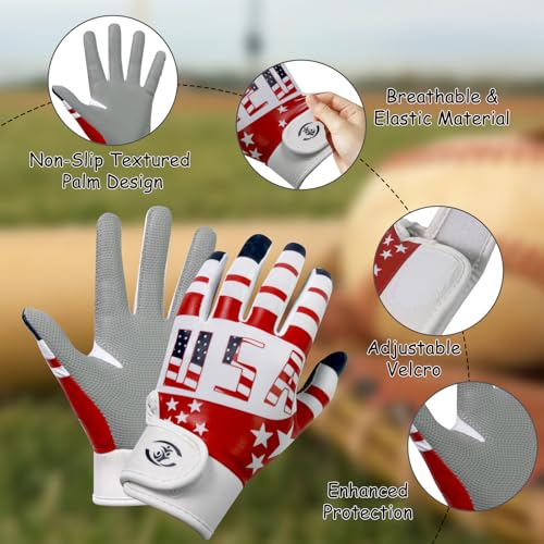 GOWISDOM Youth Baseball Batting Gloves,Softball Batting Gloves Grip Sports Kids Boys Girls Batting Gloves Super Grip for E...