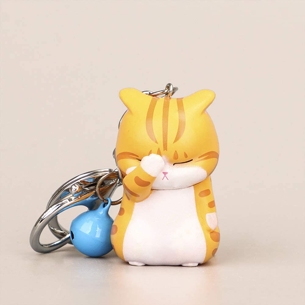 GAIORD Cat Keychain Charms, Key Ring Cute Key Chain Shy Chubby Kitten Trinket Bag Decor (Khaki)