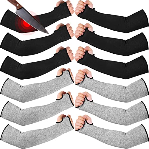 JaGely 6 Pairs Level 5 Cut Resistant Sleeves with Thumb Hole 18 Inches Arm Protection Sleeve Farmer Gardening (Black, Gray)