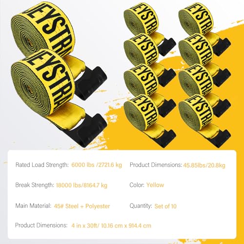 Yellow 4 Inch x 30 FT Heavy Duty Tie Down Straps - High Visibility Flatbed Trailer Straps with Flat Hooks, 6000 lbs Workin...