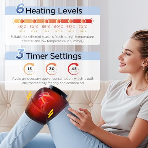 Cordless Knee Massager with Heat, Heating Pad for Knee Shoulder Elbow, Heated Knee Brace for Arthritis, Knee Heating Pad W...