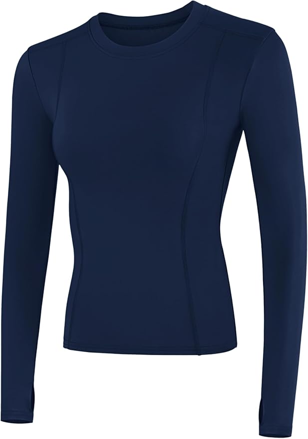 Loovoo Womens Thermal Fleece Lined Workout Shirts Athletic Compression Tee Long Sleeve Yoga Gym Basic Tops