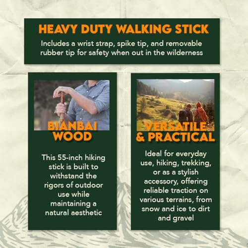 SE 55-Inch Bigfoot Stamped Hard Pine Hiking, Walking, Trekking Stick with Metal Reinforced Rubber Tip