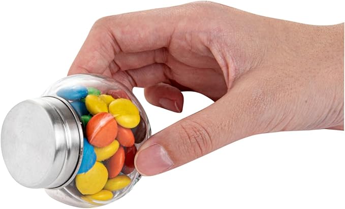 Restaurantware Vetri 2 Ounce Mini Favor Jars 100 Durable Candy Jars - With Wide Spout Chrome Lid Clear Glass Candy Jars Dishwashable