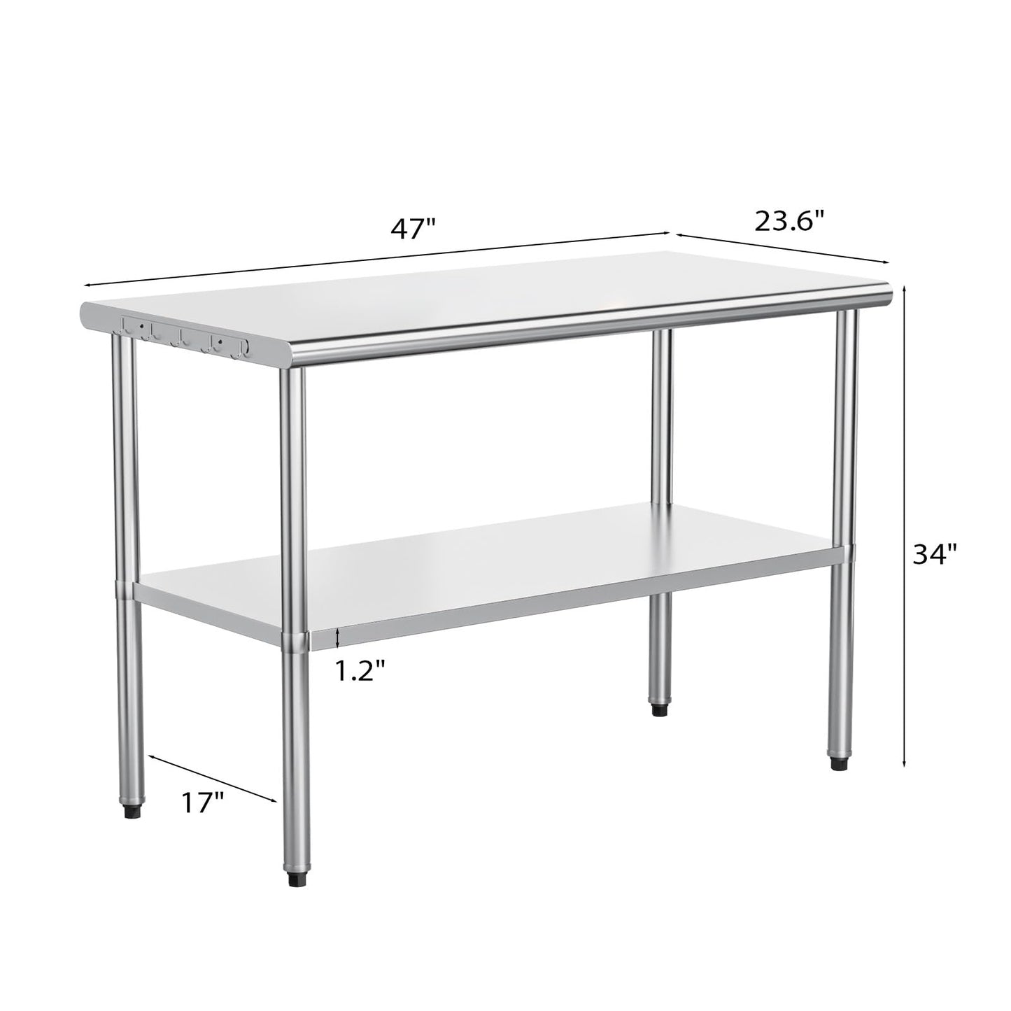 ROVSUN 48'' x 24'' Stainless Steel Table for Prep & Work,Commercial Worktables & Workstations, NSF Heavy Duty Metal Table with Adjustable UnderShelf for Kitchen, Restaurant, Home, Hotel, Outdoor