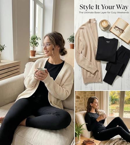 Women Heavyweight Rayon Polyester Thermal Underwear Base Layer Long Johns Blended Fleece Lined Set for Cold Weather
