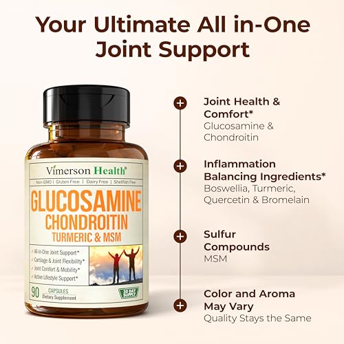 Glucosamine Chondroitin MSM – Joint Support Supplement for Women and Men with Glucosamine Sulfate 1500 mg, Chondroitin and...