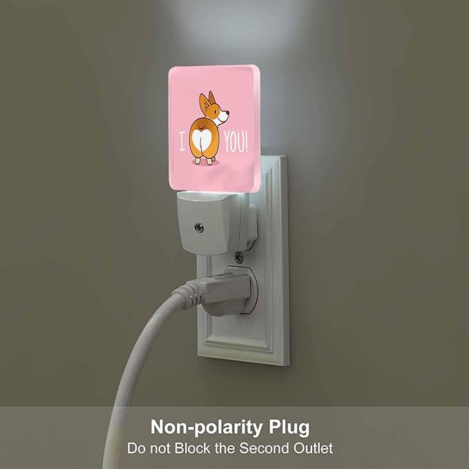 LED Night Light,Cute Smile Welsh Corgi Dog Cartoon LED Night Light Plug into Wall with Dusk to Dawn Light Sensor White Energy Efficient Nightlight for Bedroom Bathroom Hallway Living Room Kitchen