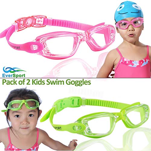 EverSport Kids Swim Goggles, Pack of 2 Swimming Goggles for Children Teens, Anti-Fog Anti-UV Youth Swim Glasses for Age4-16