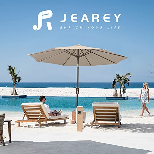 JEAREY 9FT Outdoor Patio Umbrella Outdoor Table Umbrella with Push Button Tilt and Crank, Market Umbrella 8 Sturdy Ribs UV...