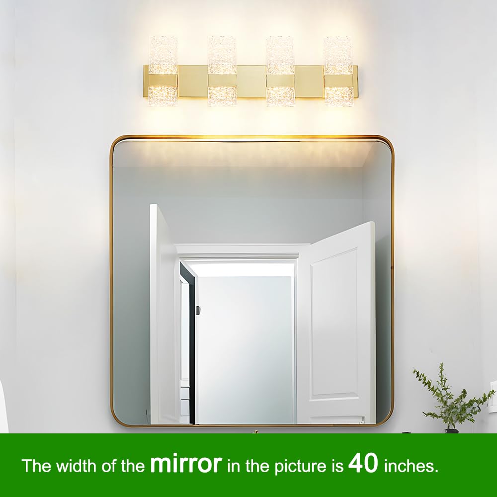 Modern Brushed Gold 8-Lights Bathroom Vanity Light  Eleglant Brass Led Bathroom Light Fixtures Over Mirror  Dimmable Acrylic Shade Wall Lighting Fixtures  Hardwired Wall Light(H9.25In  L28.35In)