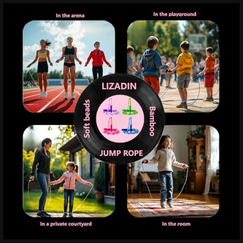 LIZADIN Jump Rope for Kids, Soft Beaded Skipping Rope, Adjustable Length Tangle-Free Segmented Jumping Rope for Kids Stude...