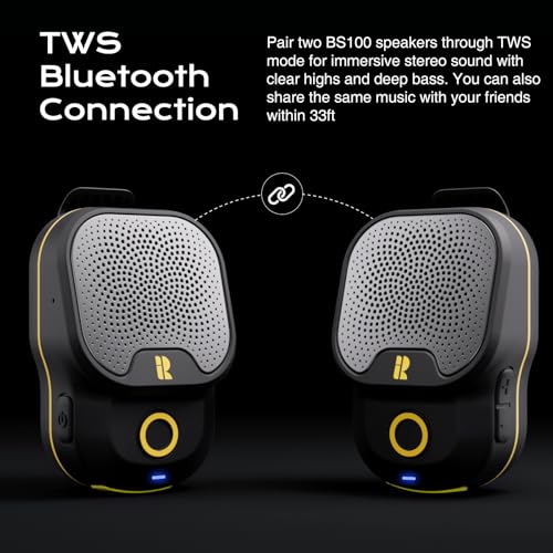 Rythflo Wearable Bluetooth V5.3 Speaker, 30H Working Time Clip-On Wireless Jobsite Water-Resistant TWS Portable Speaker, I...