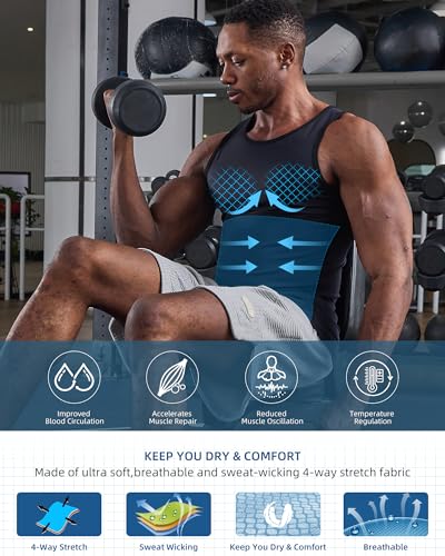 KOCLES Compression Shirt Men Slimming Undershirt Body Shaper Vest, Gynecomastia Compression Tank Top, Shapewear Tummy Control